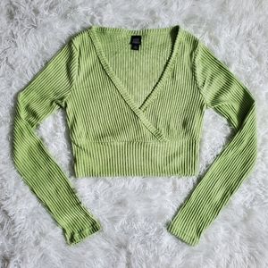 Green Long Sleeve Ribbed Crop Top - Super Soft